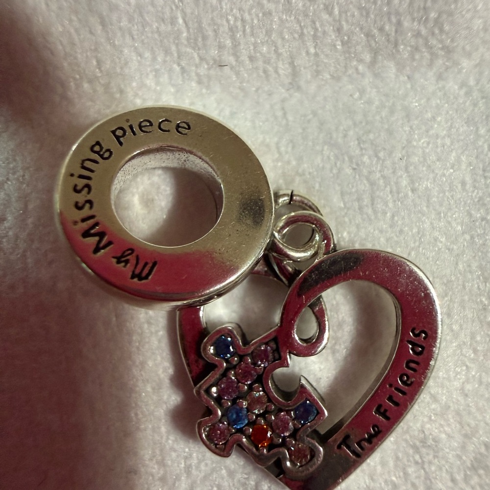 Pandora Silver Heart Puzzle Charm with Multicolor Stones - Picture 2 of 6